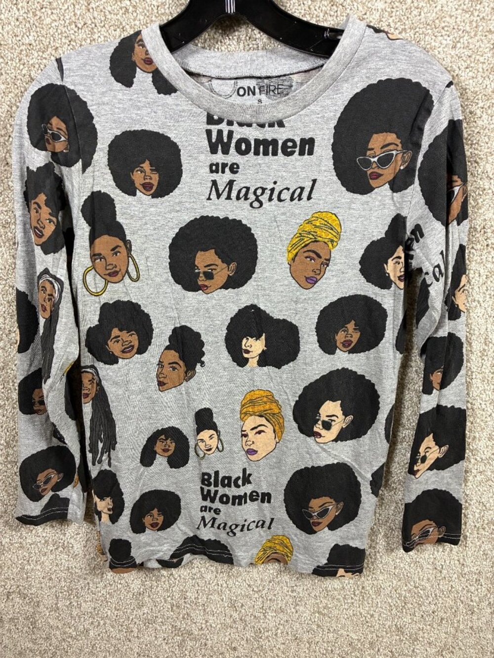 On Fire Black Women Are Magical  Small Afro Natural Hair Graphic Long Sleeve